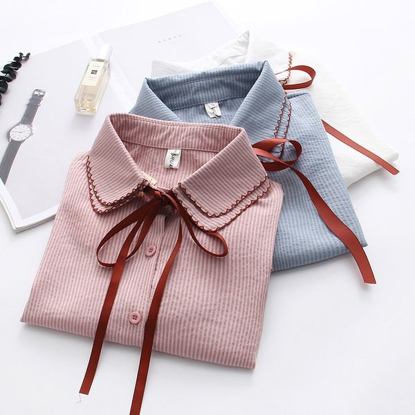 blouses women long sleeve cotton shirts bow neck stripe casual blouse 2020 spring female korean loose femme, White
blouses women long sleeve cotton shirts bow neck stripe casual blouse 2020 spring female korean loose femme, White