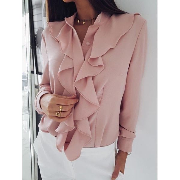 women blouse ruffle front shirts femal long sleeve solid white pink fashion blouses office lady chiffon stand collar
women blouse ruffle front shirts femal long sleeve solid white pink fashion blouses office lady chiffon stand collar