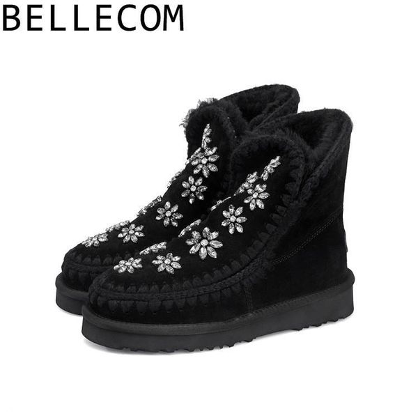 bellecom new women's leather british wind army boots with boots women shoes woman ankle for women platform shoes, Black