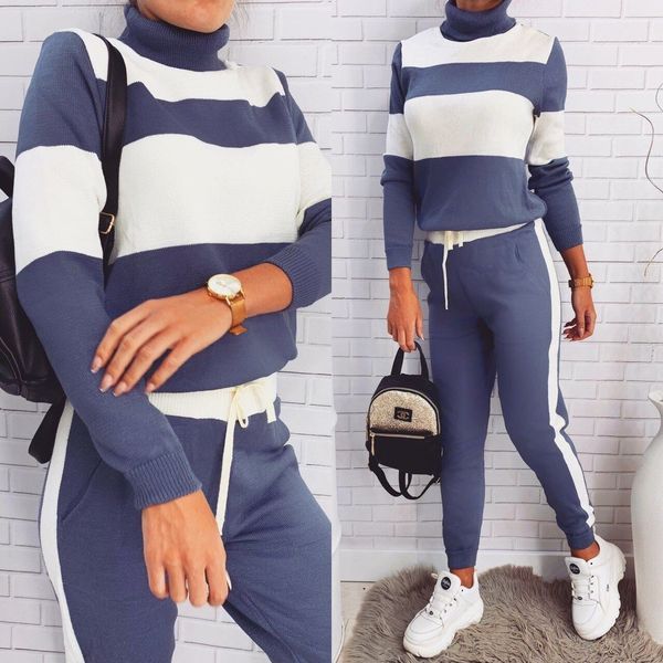 2019 women's sportswear two piece set2019 striped color matching high collar suit, Gray
2019 women's sportswear two piece set2019 striped color matching high collar suit, Gray