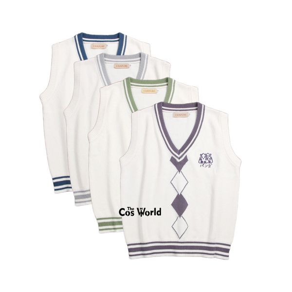 8 colors spring autumn panda rhombus pattern sleeveless knit vests pullovers v neck sweaters jk school uniform student clothes, White
8 colors spring autumn panda rhombus pattern sleeveless knit vests pullovers v neck sweaters jk school uniform student clothes, White