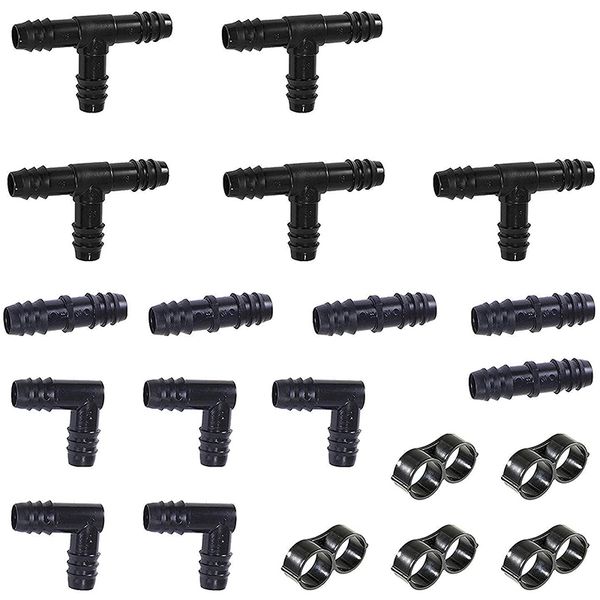 irrigation fittings kit for 1/2 inch tubing - tees, couplings, elbows, end cap figure 8 plugs - barbed connectors
irrigation fittings kit for 1/2 inch tubing - tees, couplings, elbows, end cap figure 8 plugs - barbed connectors