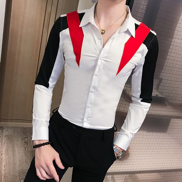 men shirt fashion 2019 patchwork color long sleeve casual shirts for men streetwear slim fit blouse club tuxedo, White;black
men shirt fashion 2019 patchwork color long sleeve casual shirts for men streetwear slim fit blouse club tuxedo, White;black