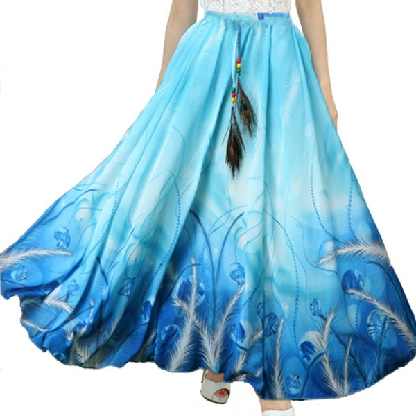 2017 new fashion summer women full skirt real peacock feather elastic waist expansion bottom printed long chiffon skirt, Black
2017 new fashion summer women full skirt real peacock feather elastic waist expansion bottom printed long chiffon skirt, Black