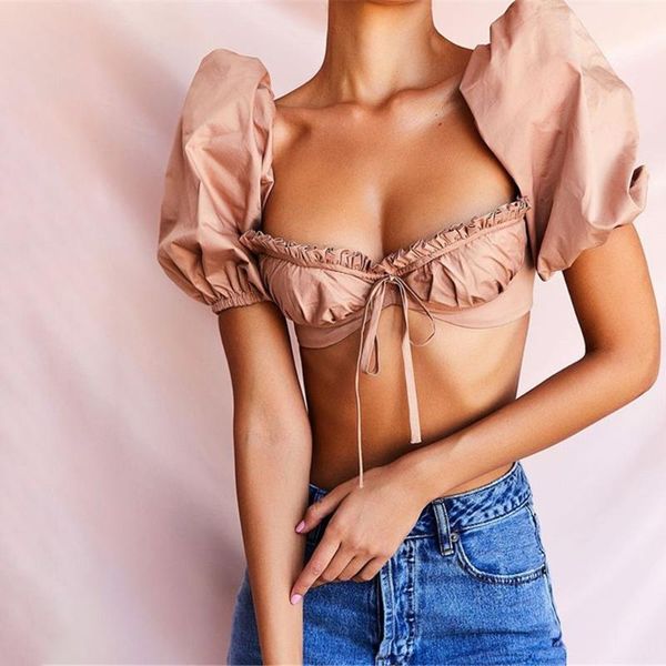 women's blouses & shirts vintage square collar low cut women lace up ruffles backless crop puff sleeve blusas mujer de moda 2021, White
women's blouses & shirts vintage square collar low cut women lace up ruffles backless crop puff sleeve blusas mujer de moda 2021, White