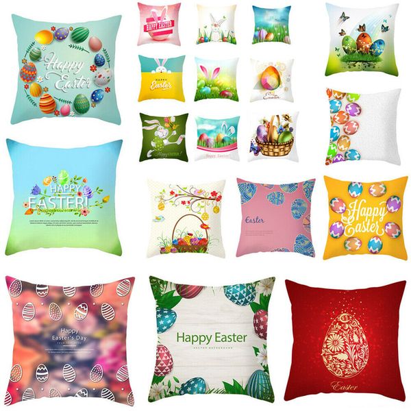 easter egg pattern cotton peach skin pillow cover throw pillow case