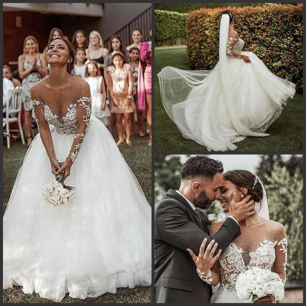 2020 new white tulle long sleeve sheer wedding dresses bridal gowns beaded plus size beach wedding dresses vestidos de noche lace applique
2020 new white tulle long sleeve sheer wedding dresses bridal gowns beaded plus size beach wedding dresses vestidos de noche lace applique