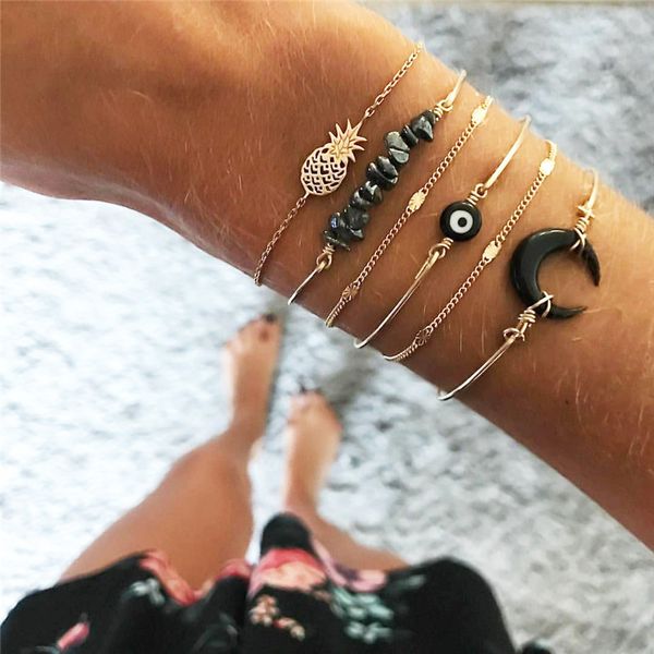 buteeluvv 6 pcs/set black eye moon charm bracelets for women bohemian black resin stone beads chain gold pineapple bracelets set, White
buteeluvv 6 pcs/set black eye moon charm bracelets for women bohemian black resin stone beads chain gold pineapple bracelets set, White