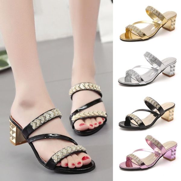 women's ladies summer crystal square heel beach sandals roman shoes slippers european style shoes slippers 2020 new, Black
women's ladies summer crystal square heel beach sandals roman shoes slippers european style shoes slippers 2020 new, Black