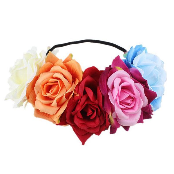 bridal hair accessories artificial flower elastic hair band large curling rose garland exaggerated party headdress