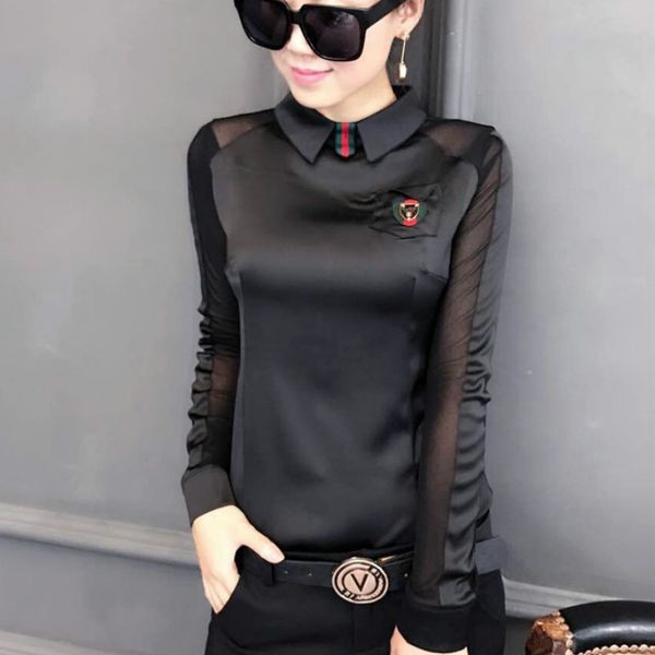 2018 spring long sleeve turtleneck mesh patchwork satin shirts women body red satin blouses women stretchy, White
2018 spring long sleeve turtleneck mesh patchwork satin shirts women body red satin blouses women stretchy, White