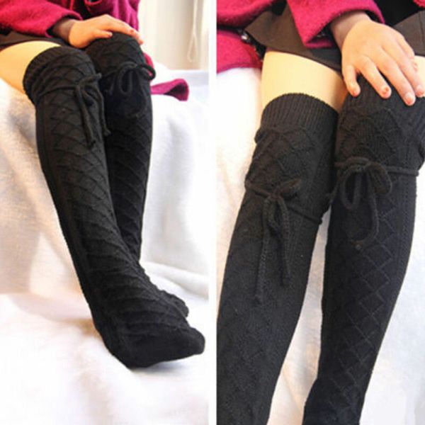 women winter wool warm knit over knee long thigh high stockings leggings, Black;white
women winter wool warm knit over knee long thigh high stockings leggings, Black;white