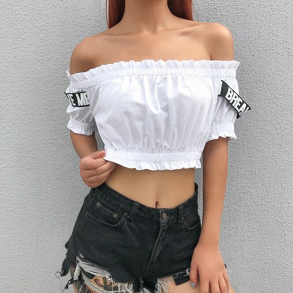 white off shoulder elastic frill trim slash neck crop women fashion summer new black bandage short sleeve stitching t shirt
white off shoulder elastic frill trim slash neck crop women fashion summer new black bandage short sleeve stitching t shirt