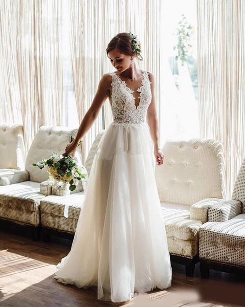 boho tulle garden wedding dresses 2020 new custom made selling sweep train deep v-neck a-line lace bridal gowns vestios de marriage, White
boho tulle garden wedding dresses 2020 new custom made selling sweep train deep v-neck a-line lace bridal gowns vestios de marriage, White