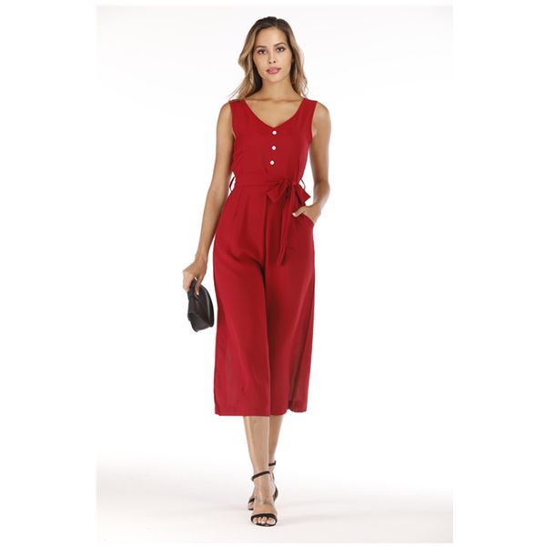 solid sleeveless jumpsuit women summer 2020 womens playsuits and jumpsuits front buttons loose casual mid calf length pants red, Black;white
solid sleeveless jumpsuit women summer 2020 womens playsuits and jumpsuits front buttons loose casual mid calf length pants red, Black;white