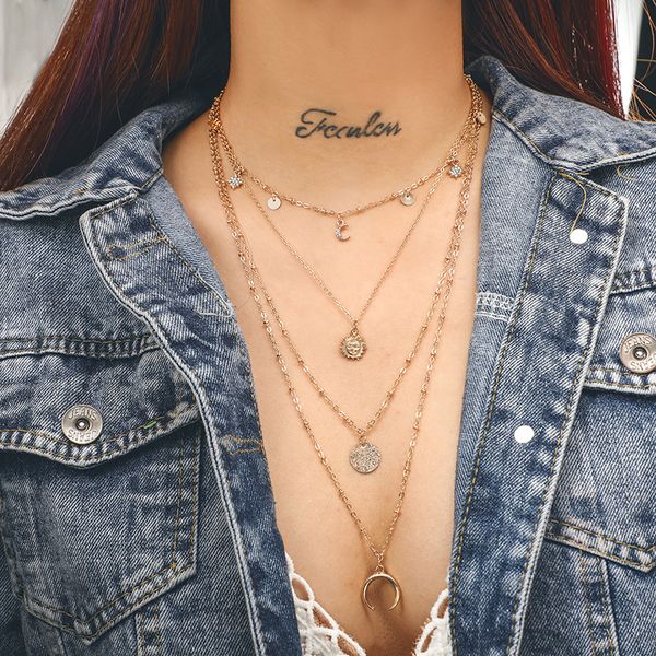 korean fashion moon layered necklace 2020 rhinestone simple gold color stars sun alloy personalized pendant necklace, Silver
korean fashion moon layered necklace 2020 rhinestone simple gold color stars sun alloy personalized pendant necklace, Silver