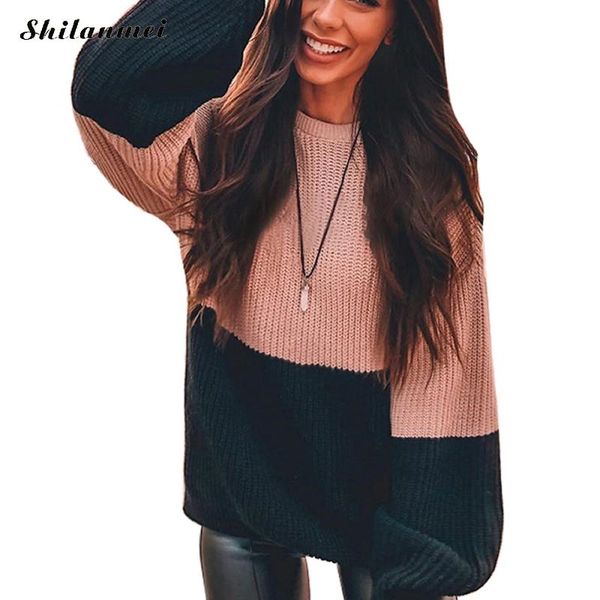women's sweaters fashion autumn winter lantern sleeve patchwork sweater causal pullover mujer solid jumper women o neck loose knitwear, White;black
women's sweaters fashion autumn winter lantern sleeve patchwork sweater causal pullover mujer solid jumper women o neck loose knitwear, White;black