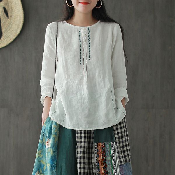 johnature 2020 new spring summer o-neck long sleeve retro embroidery all-match t-shirts cotton linen comfortable women, White
johnature 2020 new spring summer o-neck long sleeve retro embroidery all-match t-shirts cotton linen comfortable women, White