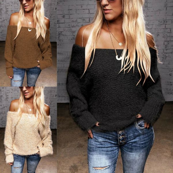 women knitting sweater long sleeve fluffy fur loose pullover jumper off shoulder sweaters, White;black
women knitting sweater long sleeve fluffy fur loose pullover jumper off shoulder sweaters, White;black