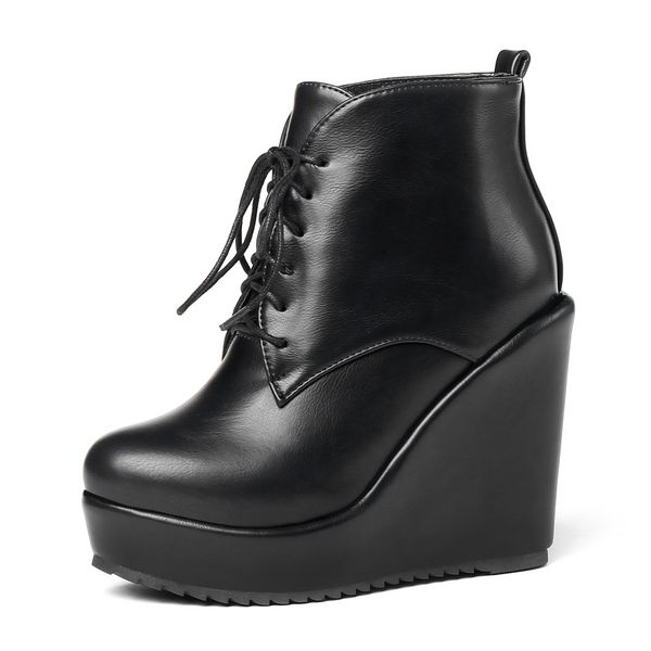 lace up platform ankle boots for women high heel wedges boots ladies winter shoes woman, Black
lace up platform ankle boots for women high heel wedges boots ladies winter shoes woman, Black
