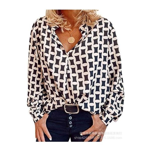 women's female ladies casual elegant leisure geometric printing long sleeved loose lapel chiffton t-shirts, White
women's female ladies casual elegant leisure geometric printing long sleeved loose lapel chiffton t-shirts, White