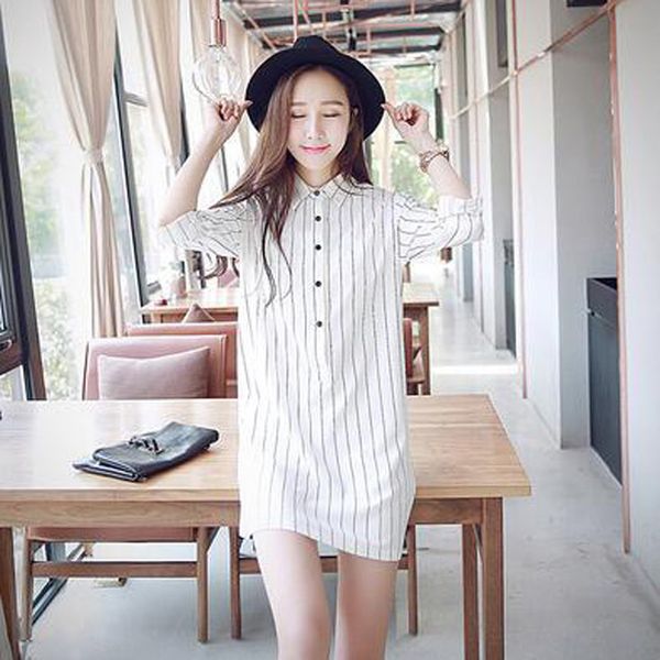 ladies shirt women blouse work cotton fashion business stripes vintage, White
ladies shirt women blouse work cotton fashion business stripes vintage, White