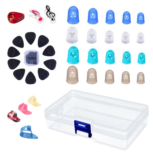 durable 1 set guitar bass accessory, silicone fingertip+picks+page clips+picks holder+plastic box
durable 1 set guitar bass accessory, silicone fingertip+picks+page clips+picks holder+plastic box