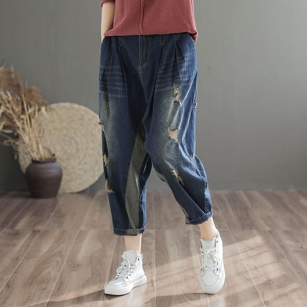 2020 spring autumn jeans retro women large size loose casual denim pants new elastic waist scratched hole all-match trousers, Blue
2020 spring autumn jeans retro women large size loose casual denim pants new elastic waist scratched hole all-match trousers, Blue
