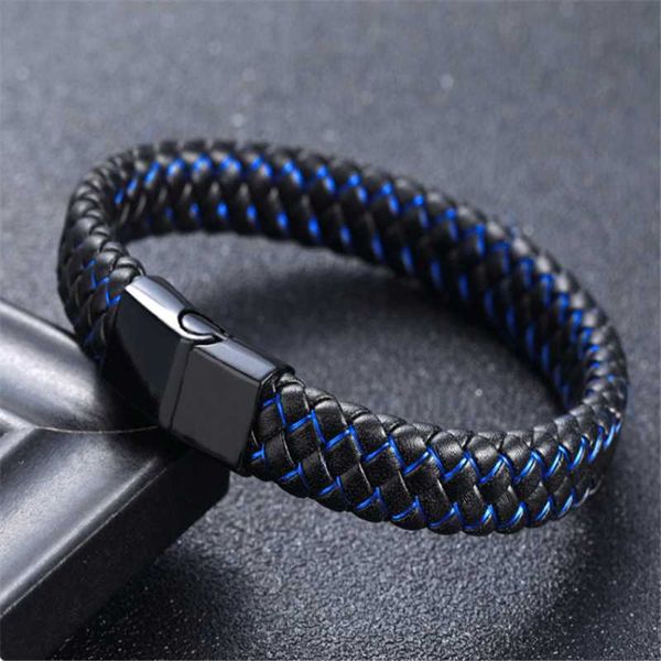 new men jewelry punk black blue braided leather bracelet for men stainless steel magnetic clasp fashion bangles gifts, Red;blue
new men jewelry punk black blue braided leather bracelet for men stainless steel magnetic clasp fashion bangles gifts, Red;blue