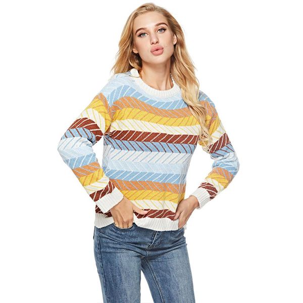 2019 autumn winter colorful rainbow striped pullovers sweaters women primer shirt long sleeve knitted sweater, White;black
2019 autumn winter colorful rainbow striped pullovers sweaters women primer shirt long sleeve knitted sweater, White;black