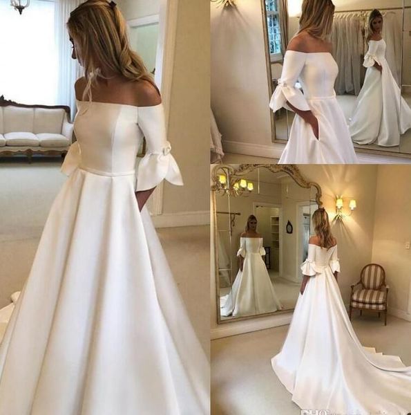 off-the-shoulder country wedding dresses with pockets 2020 new design custom sweep train a-line satin bridal gowns vestidos de novia w604, White
off-the-shoulder country wedding dresses with pockets 2020 new design custom sweep train a-line satin bridal gowns vestidos de novia w604, White