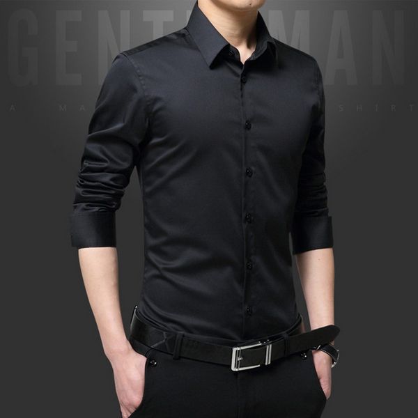 men's dress shirts spring long sleeve turndown collar men korean style slim fit solid business shirt male white button, White;black
men's dress shirts spring long sleeve turndown collar men korean style slim fit solid business shirt male white button, White;black