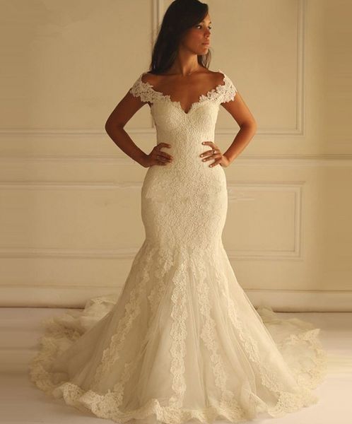 mermaid wedding dresses vintage lace appliques bridal gowns v neck off the shoulder hollow back custom made brides dress, White
mermaid wedding dresses vintage lace appliques bridal gowns v neck off the shoulder hollow back custom made brides dress, White