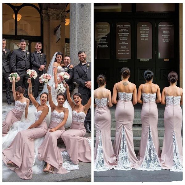2019 spaghetti strips mermaid long bridesmaids dresses lace appliques slim honor of maid custom vestidos de bridemaid formal, White;pink
2019 spaghetti strips mermaid long bridesmaids dresses lace appliques slim honor of maid custom vestidos de bridemaid formal, White;pink