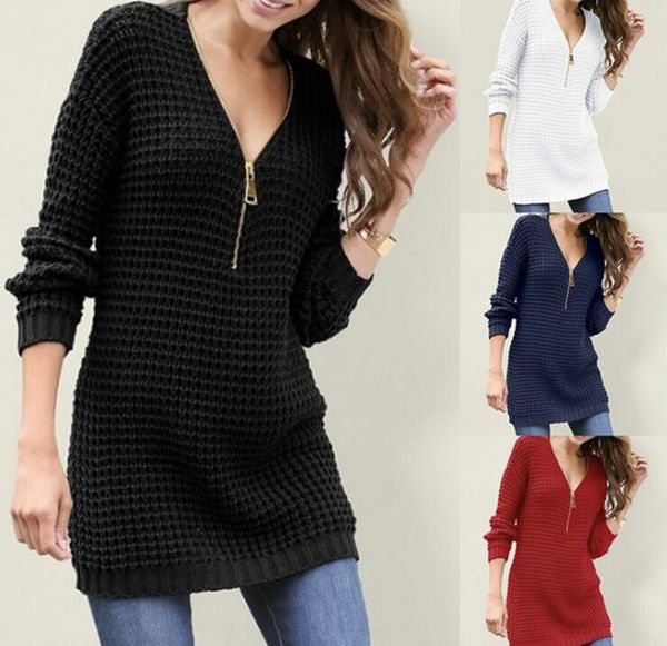 women dress v neck knitted zip long sleeve sweater dress casual femme robe sweaters, White;black
women dress v neck knitted zip long sleeve sweater dress casual femme robe sweaters, White;black
