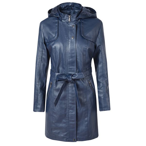 women long sleeve overcoat winter dark blue girls hooded jacket pu leather female coat lady thick faux leather windbreaker, Black
women long sleeve overcoat winter dark blue girls hooded jacket pu leather female coat lady thick faux leather windbreaker, Black