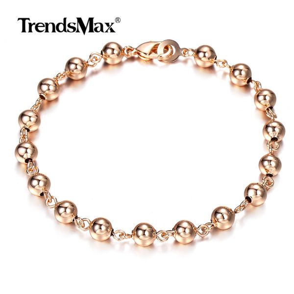 585 rose gold 6mm 8mm round bead chain bracelet for women girls lobster clasp wedding party fashion jewelry cbm02, Black
585 rose gold 6mm 8mm round bead chain bracelet for women girls lobster clasp wedding party fashion jewelry cbm02, Black