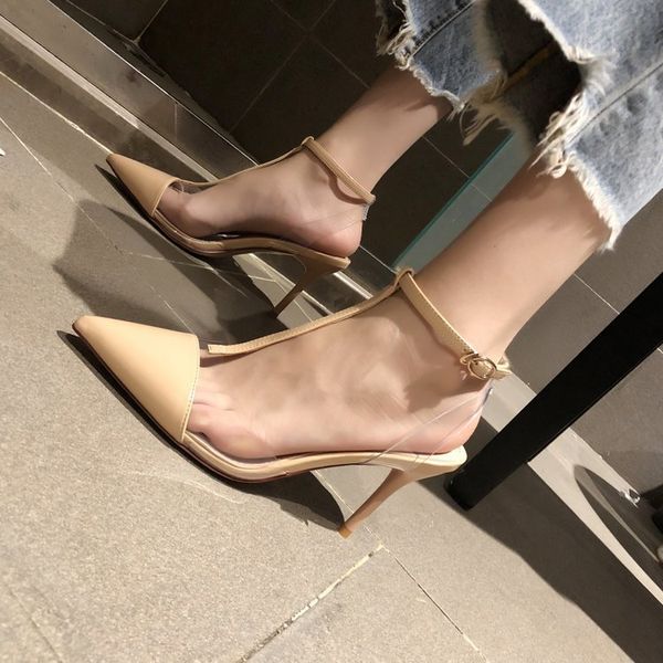 pumps 2019 new stiletto high-heeled pointed t-band wild transparent female sandals one-button buckle fairy shoes, Black
pumps 2019 new stiletto high-heeled pointed t-band wild transparent female sandals one-button buckle fairy shoes, Black