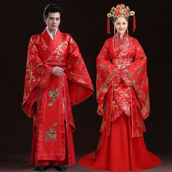 chinese style ancient wedding clothing antique groom garment red couple lovers hanfu wedding costume with long tail bride dress
chinese style ancient wedding clothing antique groom garment red couple lovers hanfu wedding costume with long tail bride dress