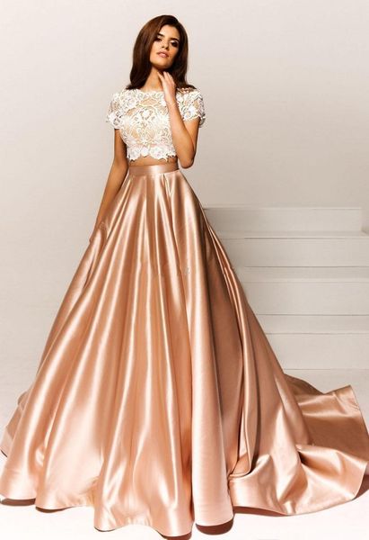 2019 new short sleeves bateau neckline lace bodice sweep train formal evening gowns crystal design two piece champagne evening dresses, Black;red
2019 new short sleeves bateau neckline lace bodice sweep train formal evening gowns crystal design two piece champagne evening dresses, Black;red