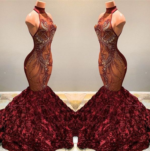 2020 gorgeous burgundy mermaid prom dresses high neck lace beaded appliqued 3d rose flowers pageant party gowns vestidos bc1181, Black
2020 gorgeous burgundy mermaid prom dresses high neck lace beaded appliqued 3d rose flowers pageant party gowns vestidos bc1181, Black