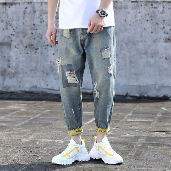 summer men's jeans pants fashion 2019 casual ankle length fold straight hole loose streetwear ripped jeans for men pencil pants, Blue
summer men's jeans pants fashion 2019 casual ankle length fold straight hole loose streetwear ripped jeans for men pencil pants, Blue