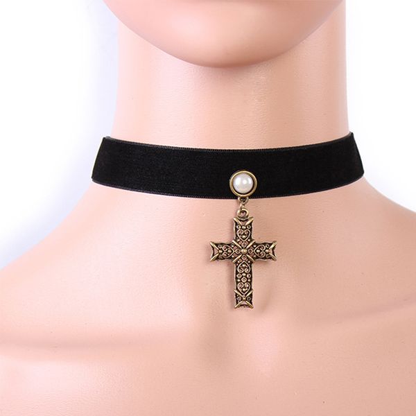 black vintage velvet pearl hollow alloy cross pendant women necklace punk elegant new goth chocker torques festival jewelry, Golden;silver
black vintage velvet pearl hollow alloy cross pendant women necklace punk elegant new goth chocker torques festival jewelry, Golden;silver