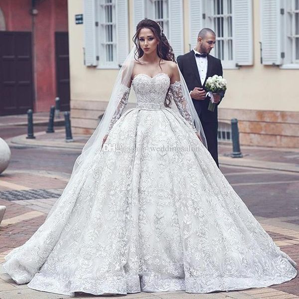 luxury full lace princess wedding dresses with detachable sleeve 2019 crystal dubai arabic bridal gowns ruffles skirt chapel wedding gown, White
luxury full lace princess wedding dresses with detachable sleeve 2019 crystal dubai arabic bridal gowns ruffles skirt chapel wedding gown, White