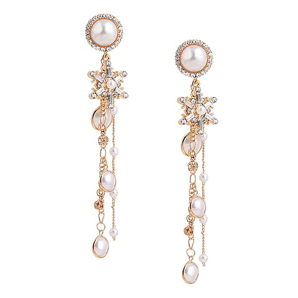 long tassel statement faux pearl snowflake dangle earrings charms jewelry, Golden
long tassel statement faux pearl snowflake dangle earrings charms jewelry, Golden