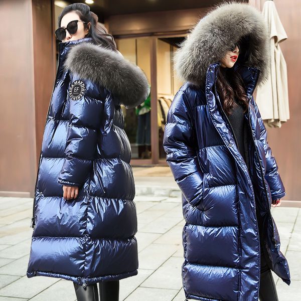 2019 winter down jacket female outerwear long hooded new thickening bright large fur collar white duck down coat women jackets, Black
2019 winter down jacket female outerwear long hooded new thickening bright large fur collar white duck down coat women jackets, Black