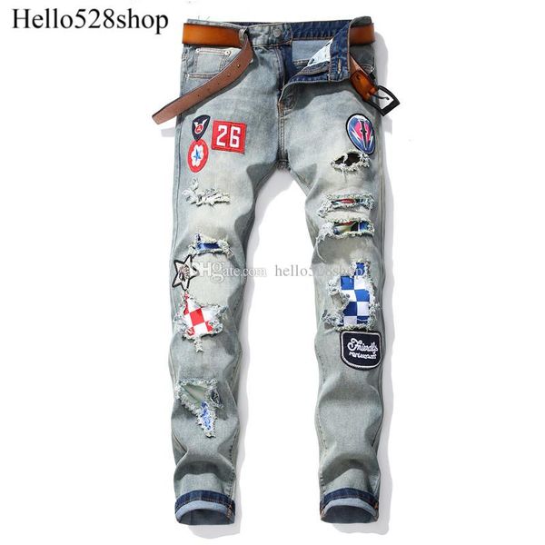 hello528shop retro blue designer biker jeans embroidery patch badge hole straight denim trousers pants
hello528shop retro blue designer biker jeans embroidery patch badge hole straight denim trousers pants