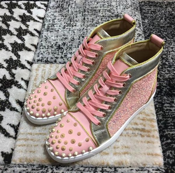 new designer high red bottom sneakers spikes pink glitter leather women perfect leisure party dress shoes,red sole luxury casual mens, Black
new designer high red bottom sneakers spikes pink glitter leather women perfect leisure party dress shoes,red sole luxury casual mens, Black