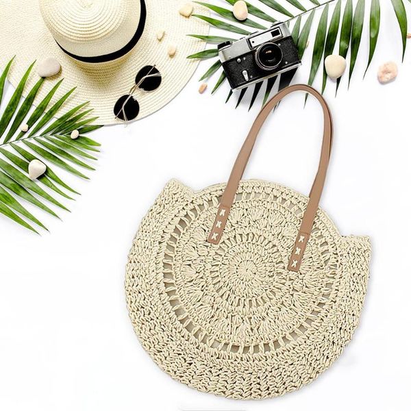 round straw beach bag vintage handmade woven shoulder bag circle rattan bags bohemian summer vacation casual bags
round straw beach bag vintage handmade woven shoulder bag circle rattan bags bohemian summer vacation casual bags