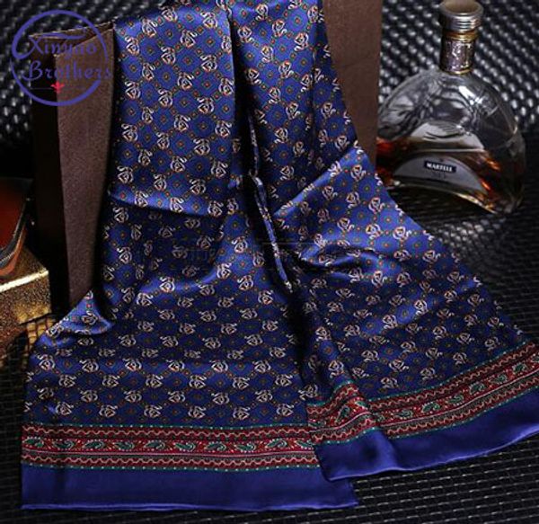 men long printed design 100% pure silk scarf neck scarves, Blue;gray 
men long printed design 100% pure silk scarf neck scarves, Blue;gray